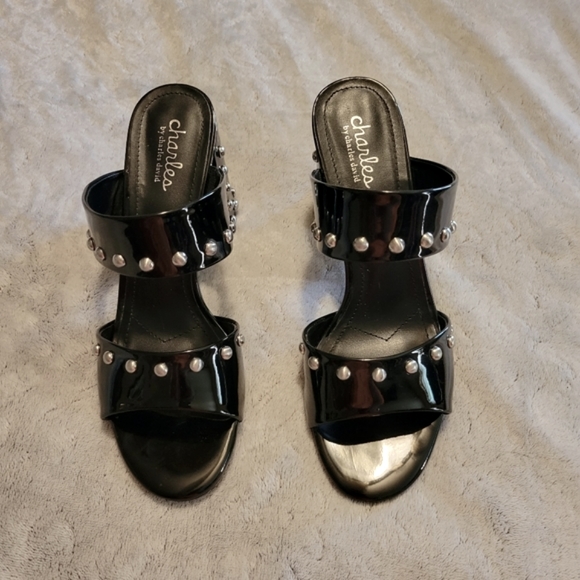 Charles by Charles David Roaring Silver-Studded Black Patent Chunky Heels US 9.5 - Picture 6 of 6